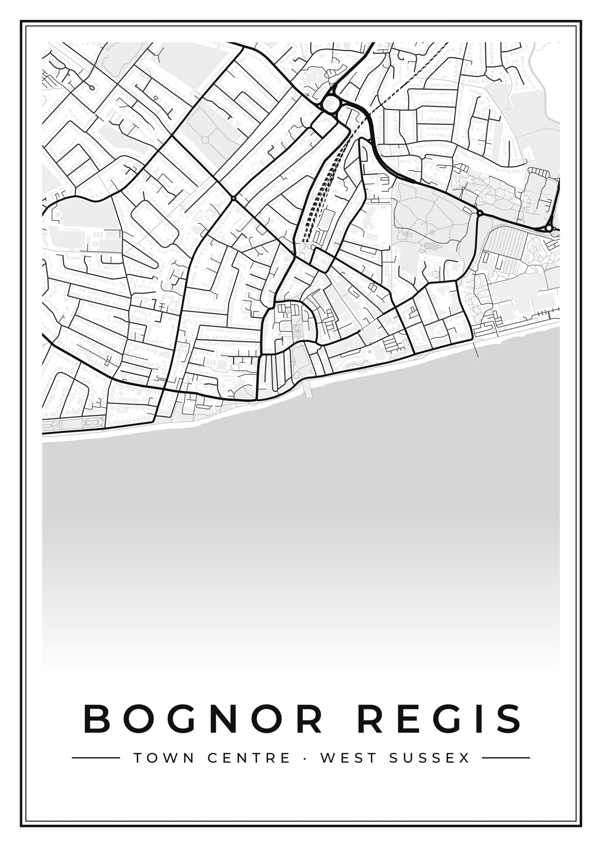 Street map poster of Bognor Regis town centre, West Sussex