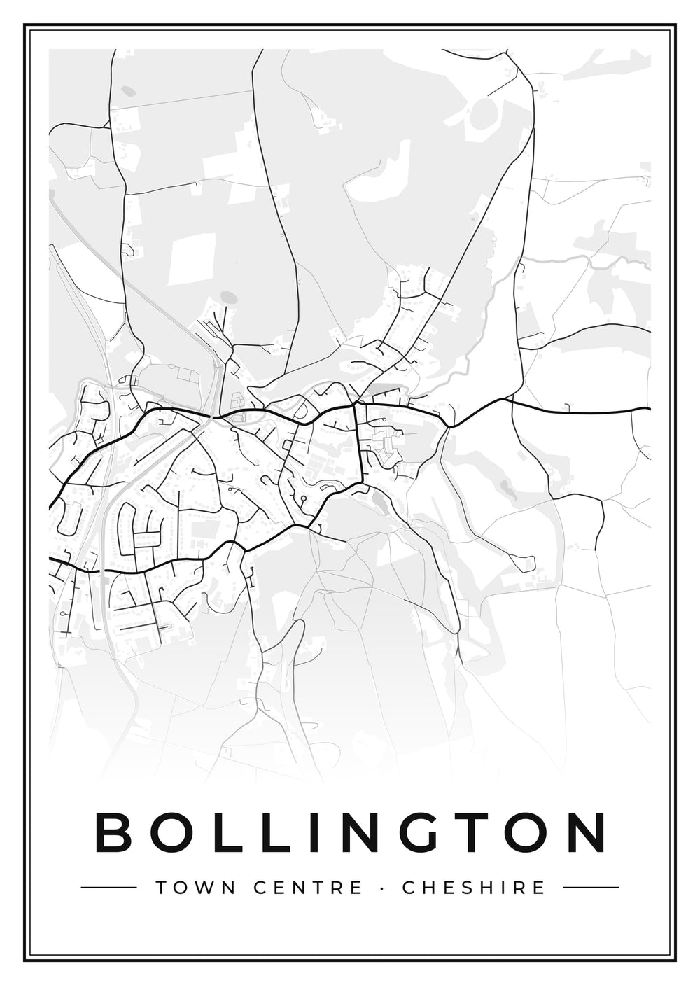 Bollington Town Centre Street Map Poster