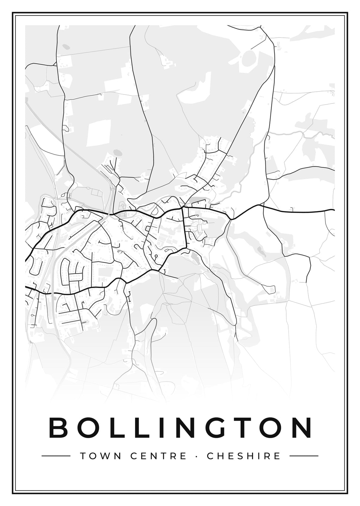 Street map poster of Bollington town centre, Cheshire