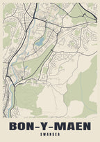 Street map poster of Bon-y-maen, Swansea