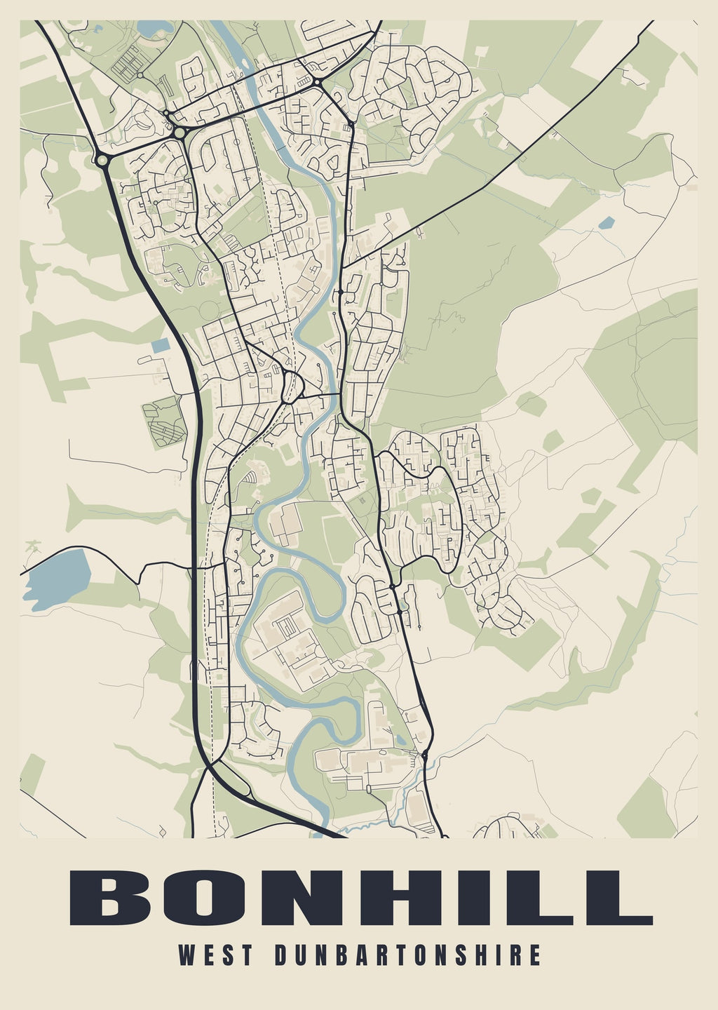 Street map poster of Bonhill, West Dunbartonshire