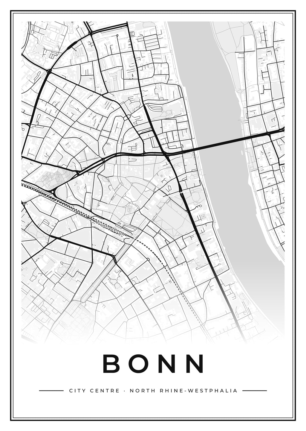 Street map poster of Bonn city centre, North Rhine-Westphalia