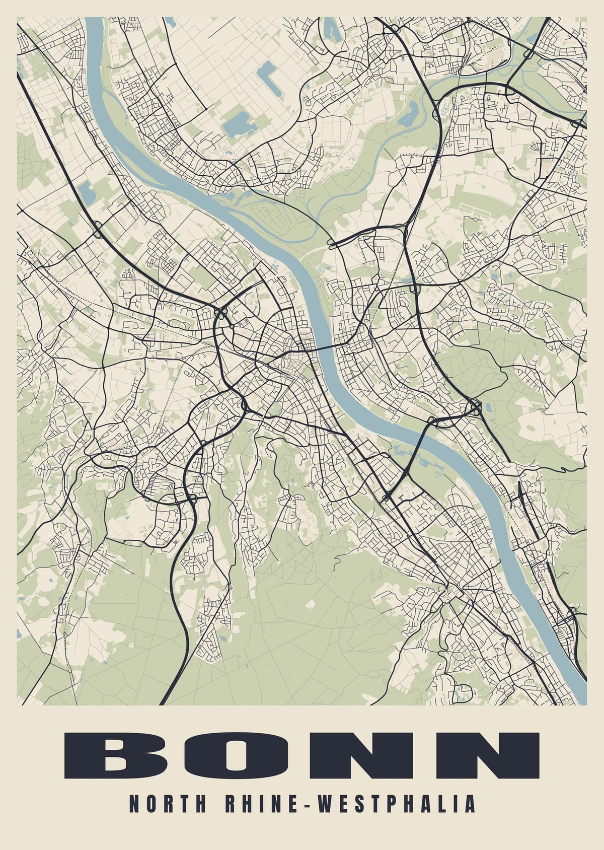 Street map poster of Bonn, North Rhine-Westphalia
