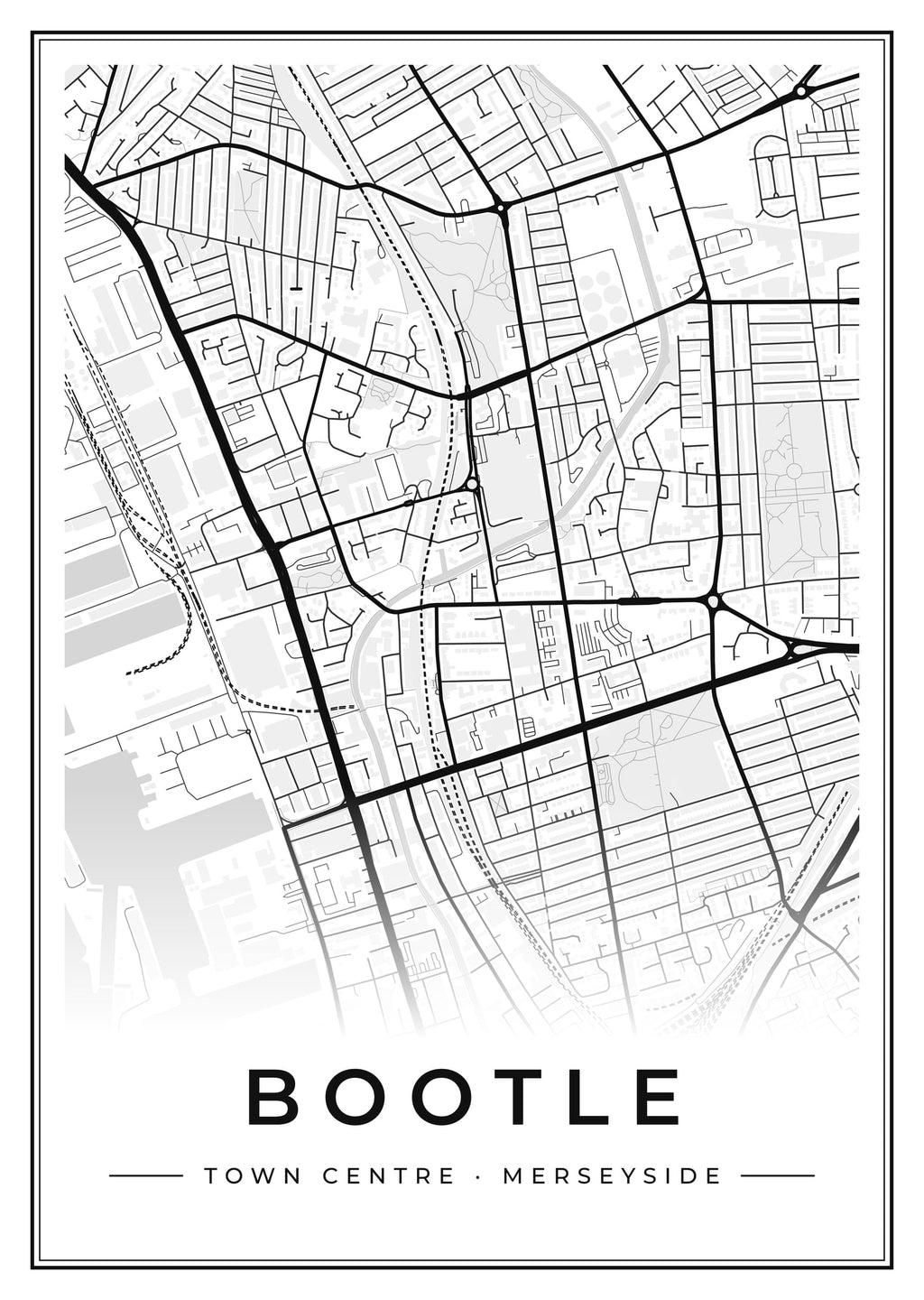 Street map poster of Bootle town centre, Merseyside