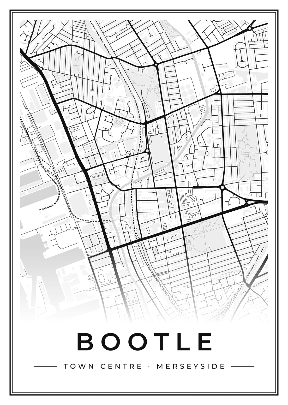 Street map poster of Bootle town centre, Merseyside
