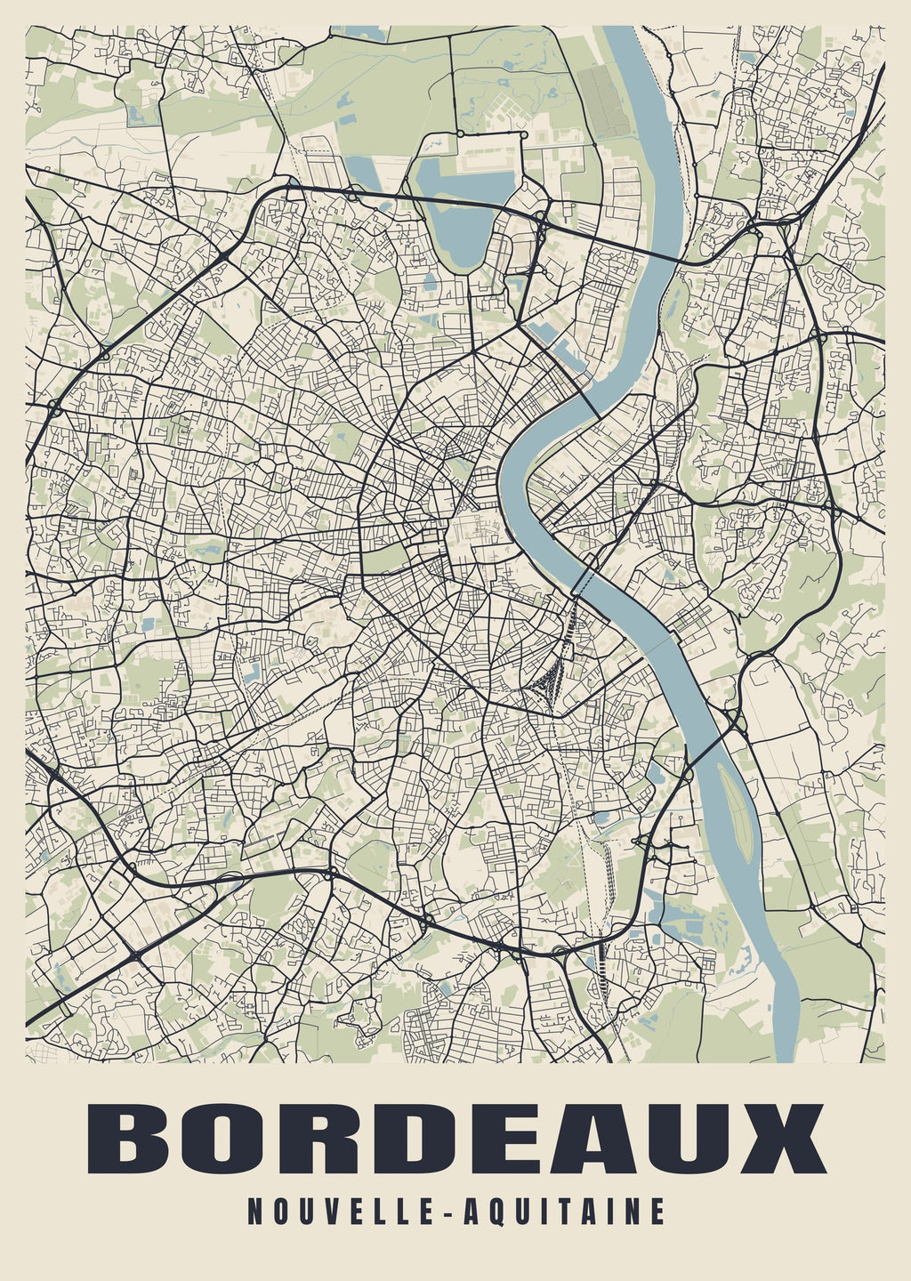 Street map poster of Bordeaux, Nouvelle-Aquitaine
