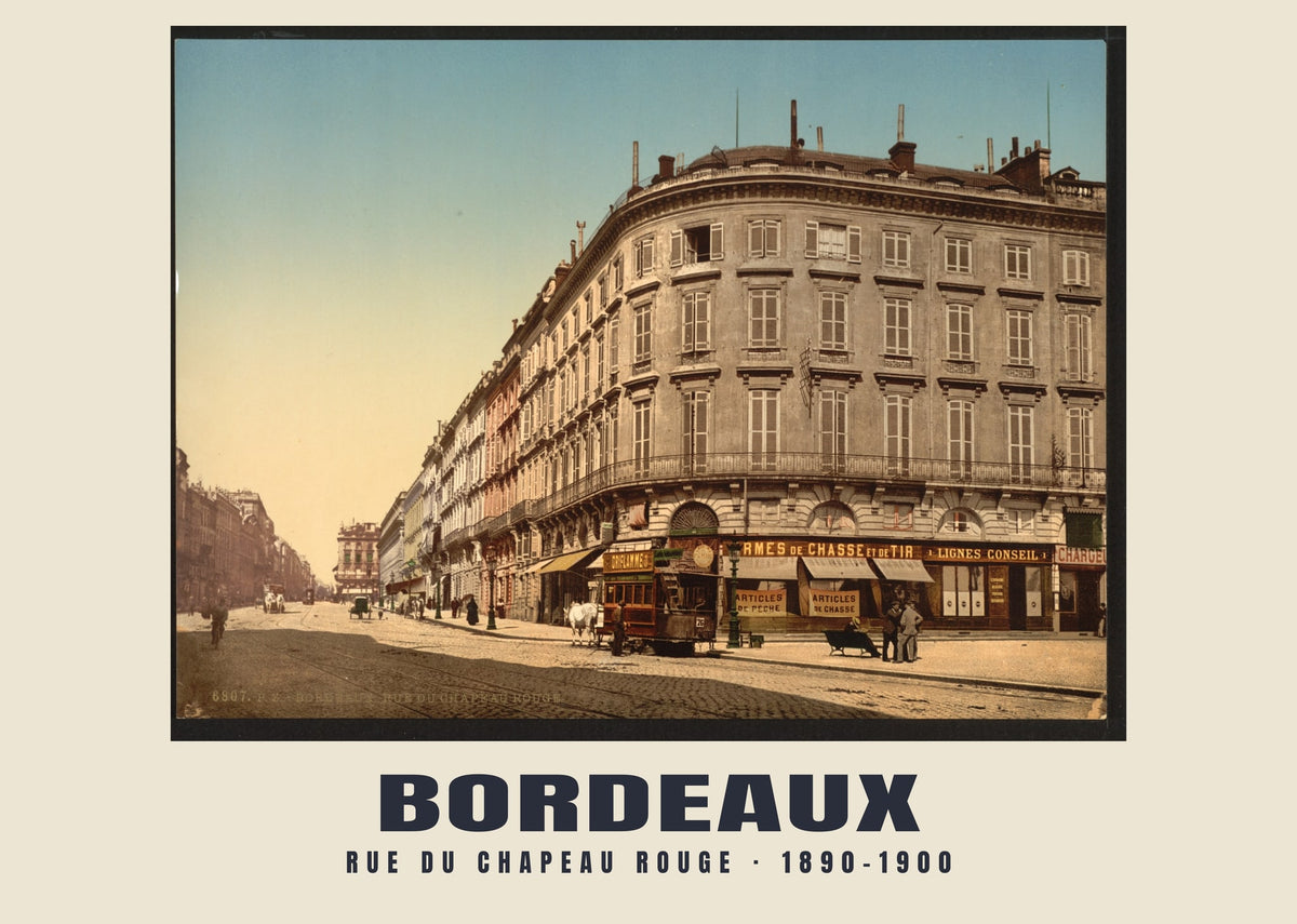 Rue du Chapeau Rouge, Bordeaux — Vintage photochrom print, 1890–1900