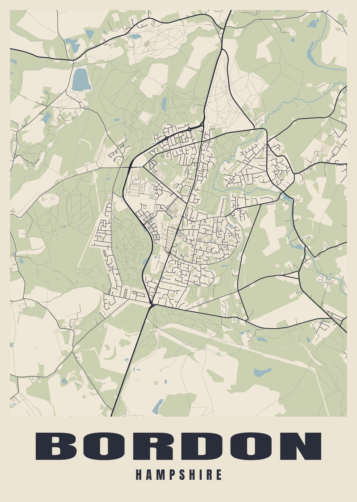 Street map poster of Bordon, Hampshire