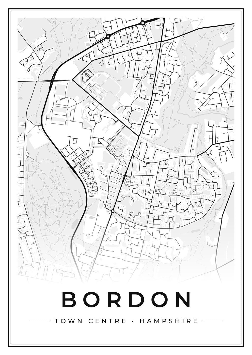 Street map poster of Bordon town centre, Hampshire