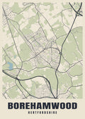 Street map poster of Borehamwood, Hertfordshire