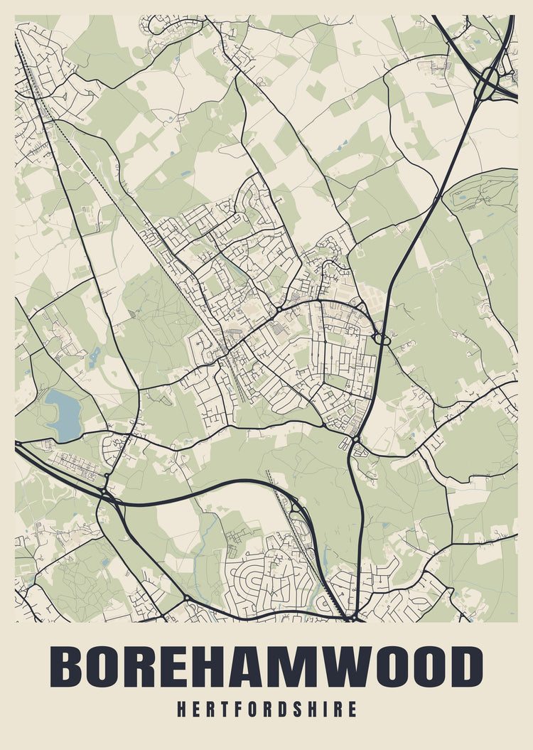 Borehamwood Street Map Poster