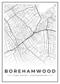 Street map poster of Borehamwood town centre, Hertfordshire