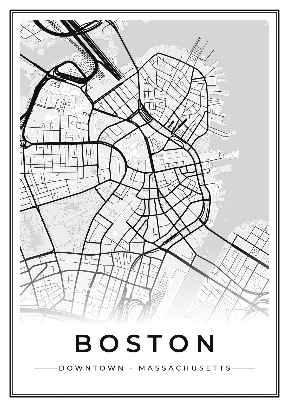 Street map poster of downtown Boston, Massachusetts