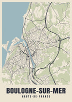 Street map poster of Boulogne-sur-Mer, Hauts-de-France