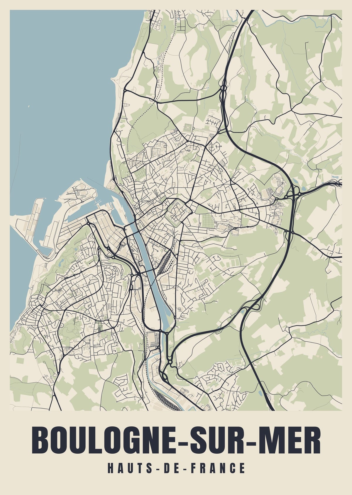 Street map poster of Boulogne-sur-Mer, Hauts-de-France