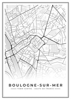 Street map poster of Boulogne-sur-Mer town centre, Hauts-de-France