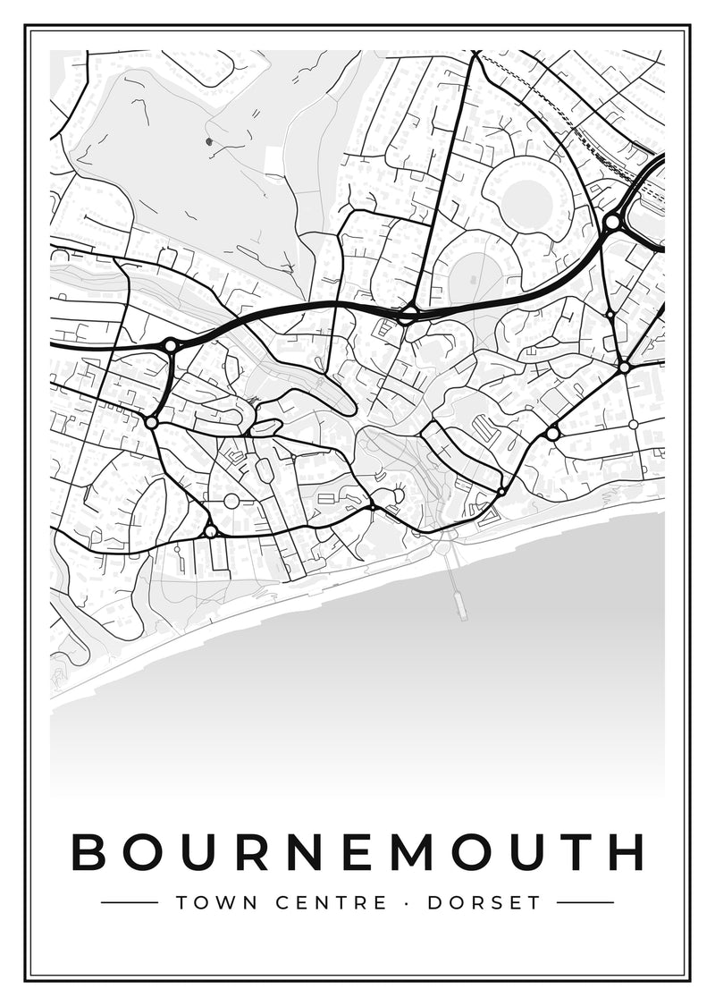 Bournemouth Town Centre Street Map Poster
