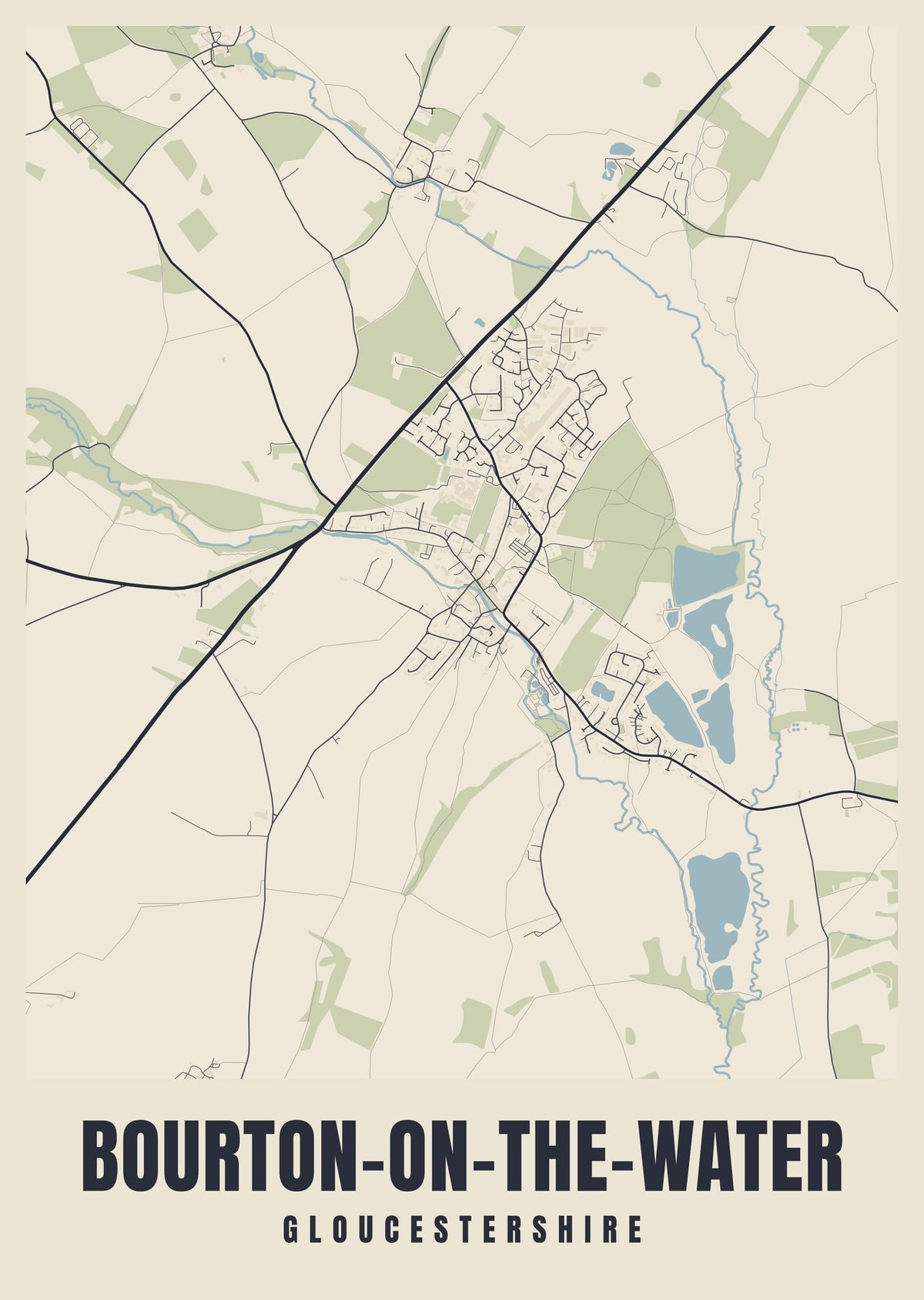 Street map poster of Bourton-on-the-Water, Gloucestershire