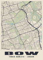 Heritage street map poster of Bow, Tower Hamlets, London