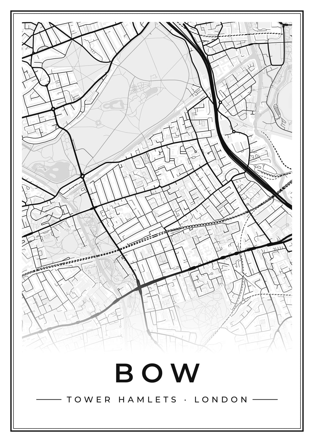 Street map poster of Bow, Tower Hamlets, London