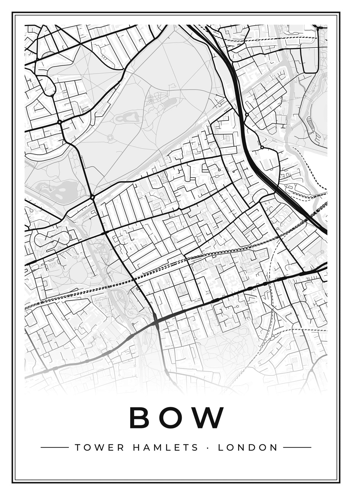 Street map poster of Bow, Tower Hamlets, London