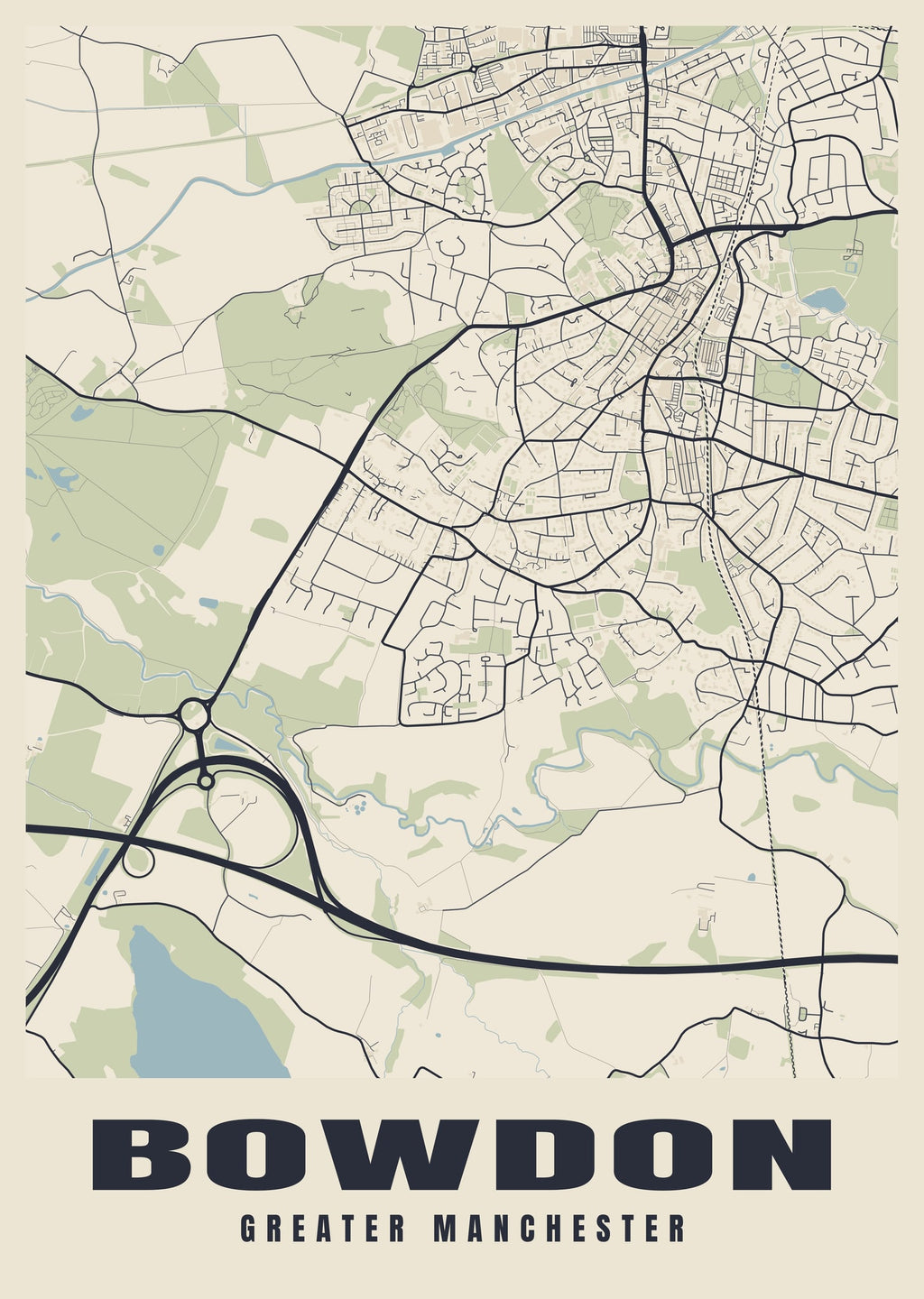 Street map poster of Bowdon, Greater Manchester