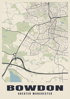 Street map poster of Bowdon, Greater Manchester