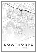 Street map poster of Bowthorpe village centre, Norfolk