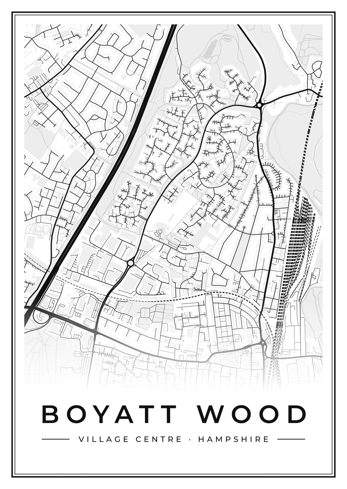 Street map poster of Boyatt Wood village centre, Hampshire