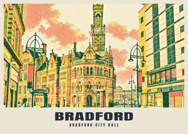 Bradford City Hall Riso-inspired Poster