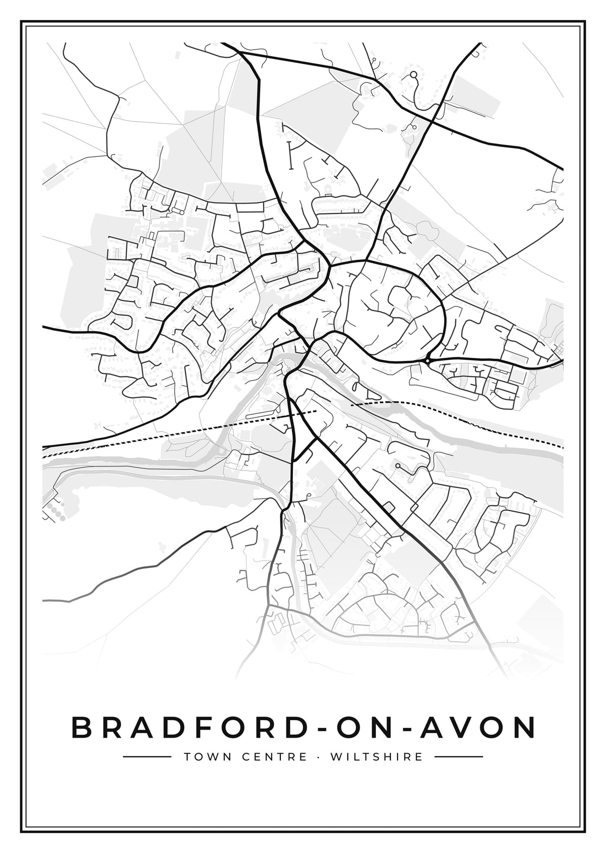 Street map poster of Bradford-on-Avon town centre, Wiltshire