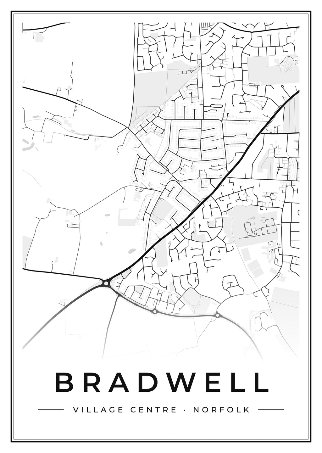 Street map poster of Bradwell village centre, Norfolk