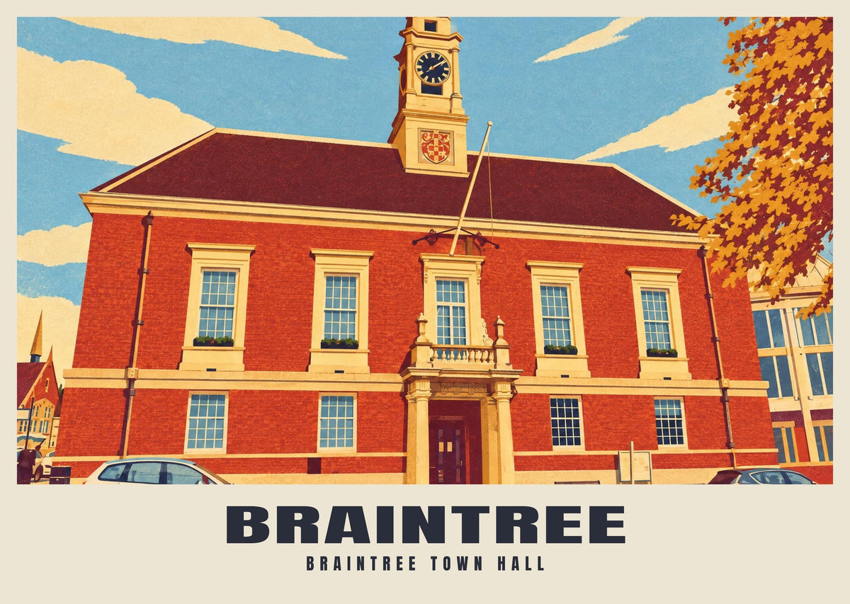 Braintree Town Hall poster, Retro Railway style
