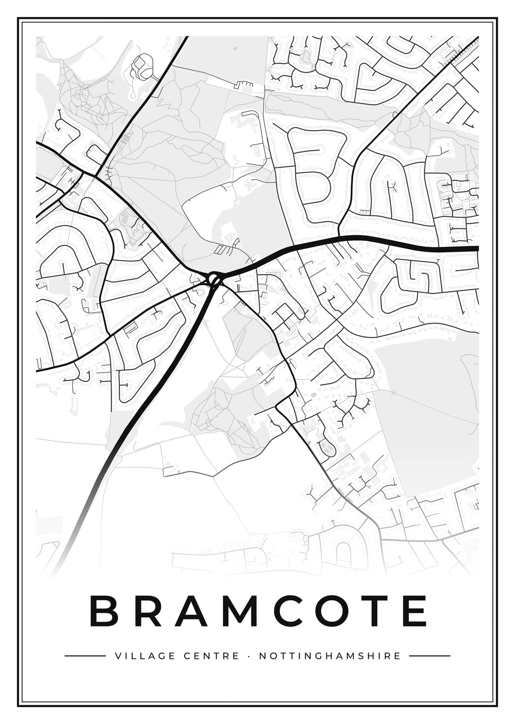 Street map poster of Bramcote village centre, Nottinghamshire
