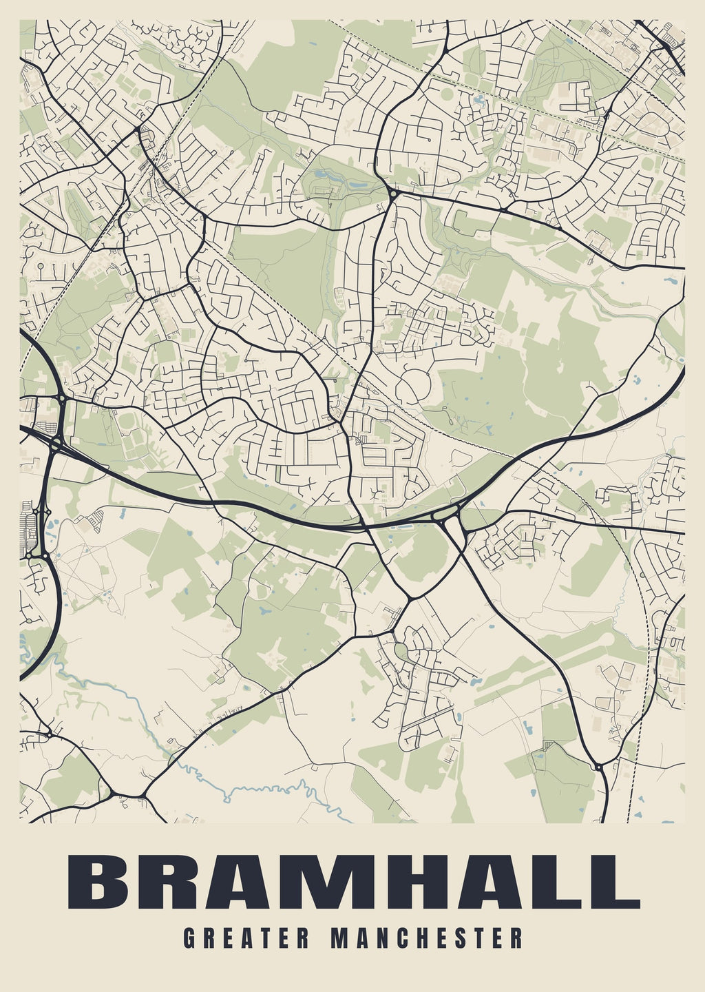 Street map poster of Bramhall, Greater Manchester