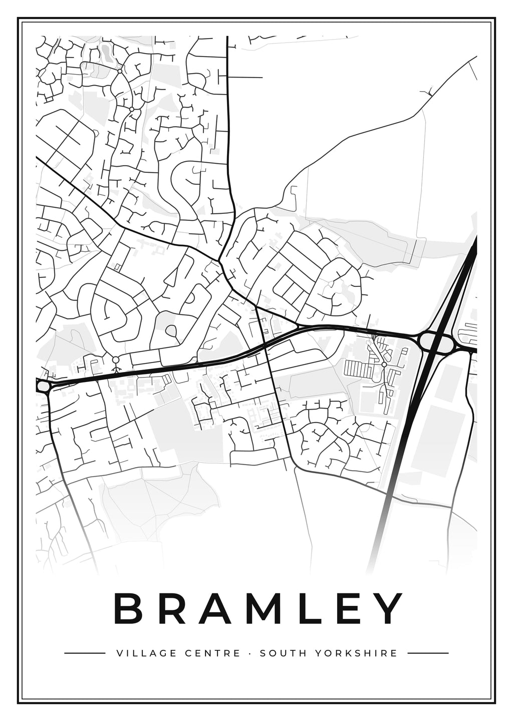 Street map poster of Bramley village centre, South Yorkshire