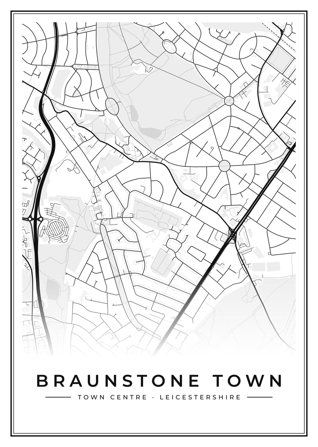Street map poster of Braunstone Town town centre, Leicestershire