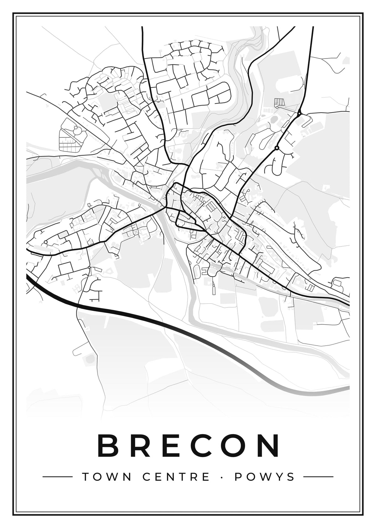 Street map poster of Brecon town centre, Powys