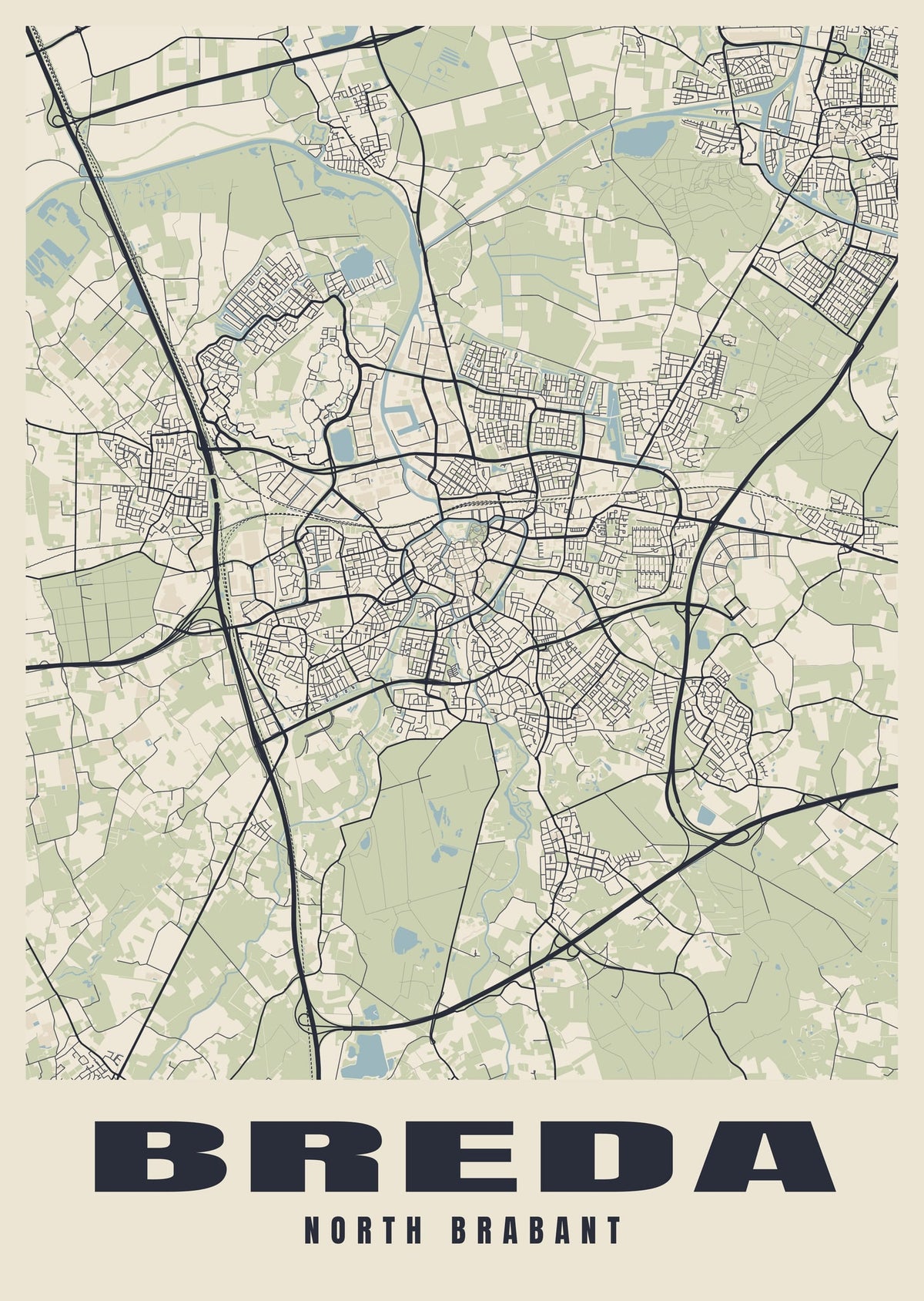 Street map poster of Breda, North Brabant