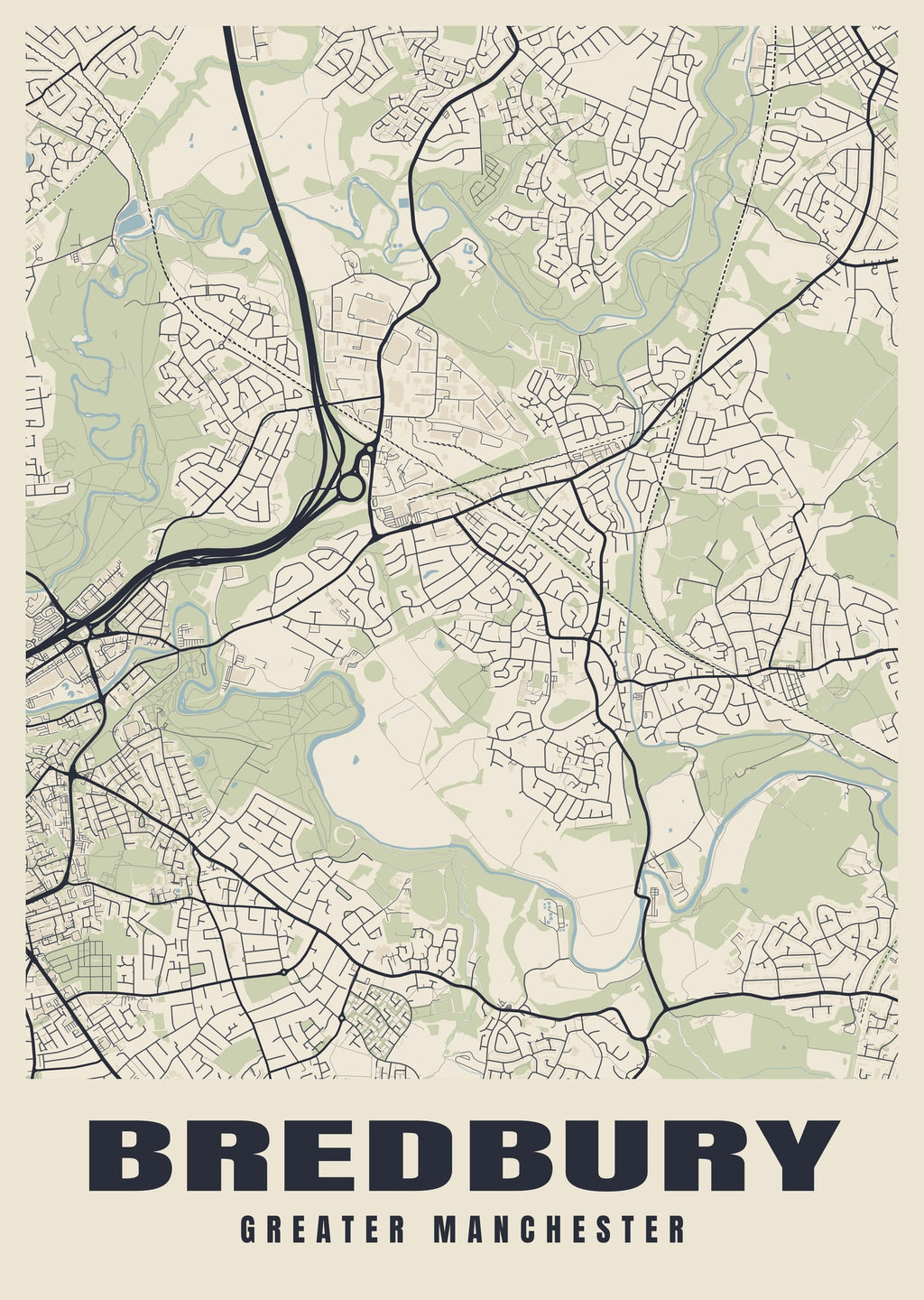 Street map poster of Bredbury, Greater Manchester