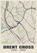 Heritage street map poster of Brent Cross, Barnet, London