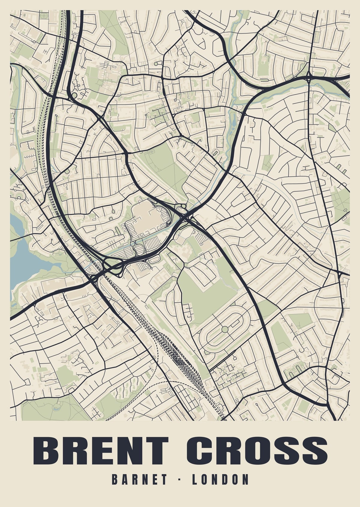 Heritage street map poster of Brent Cross, Barnet, London