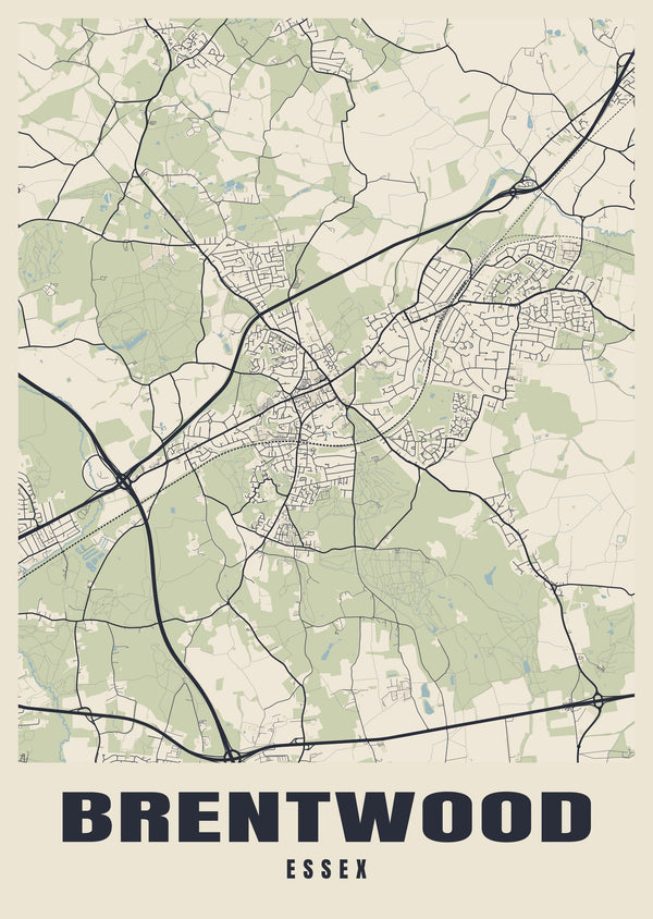 Brentwood Street Map Poster