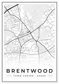 Street map poster of Brentwood town centre, Essex