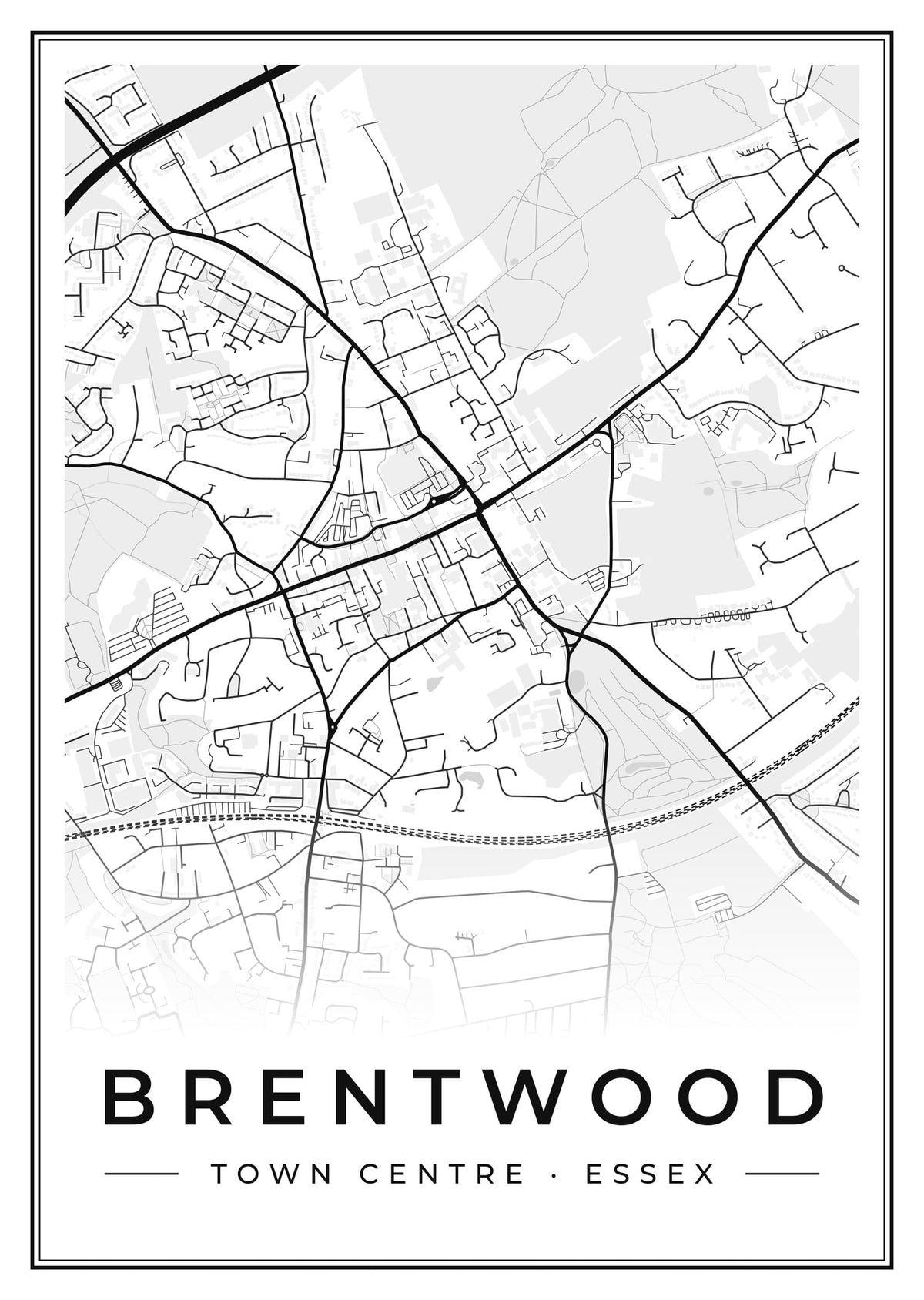 Street map poster of Brentwood town centre, Essex