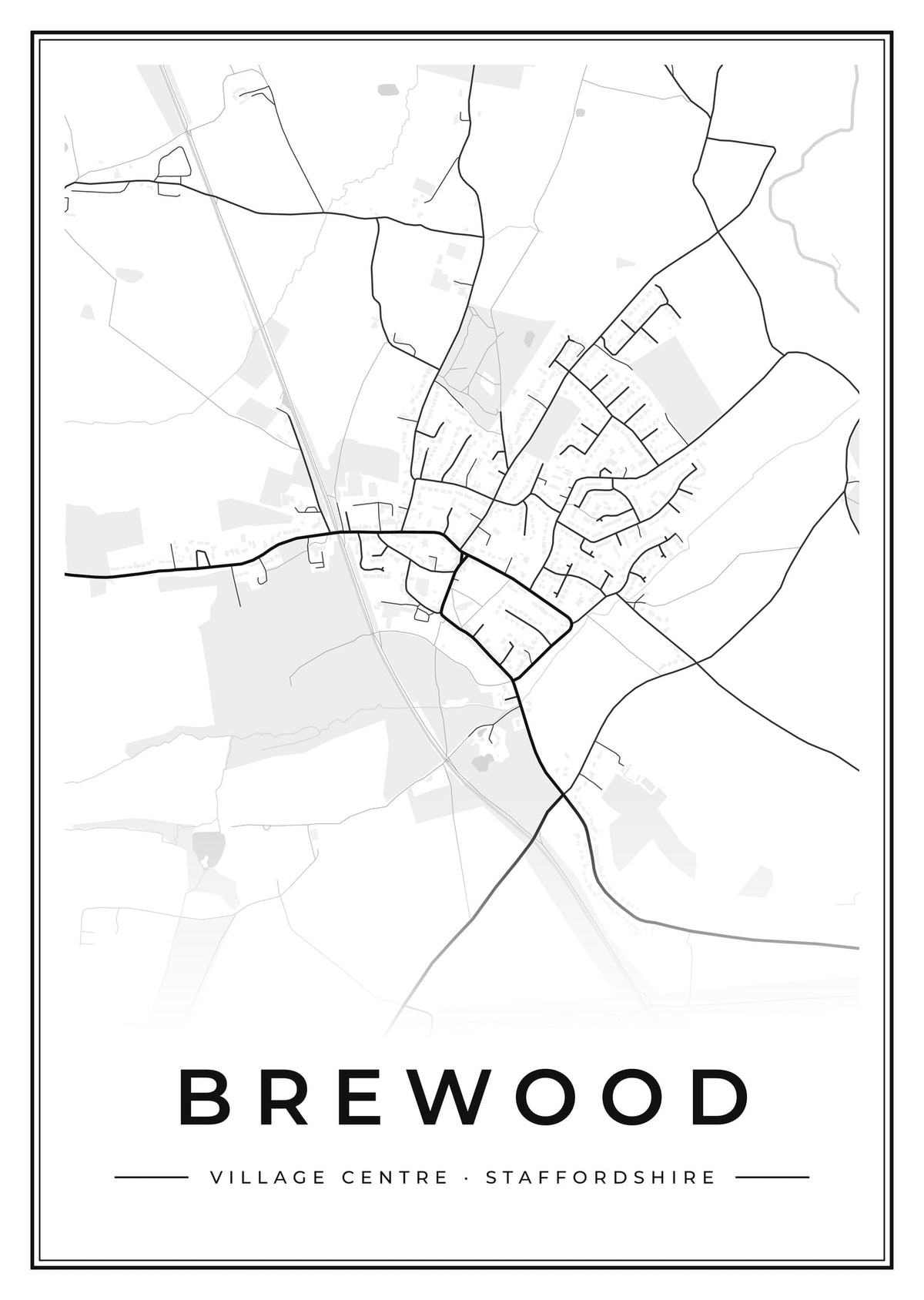 Street map poster of Brewood village centre, Staffordshire