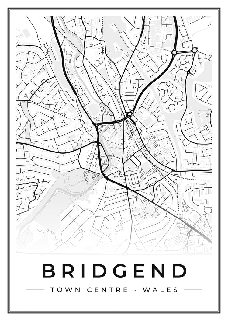 Bridgend Town Centre Street Map Poster