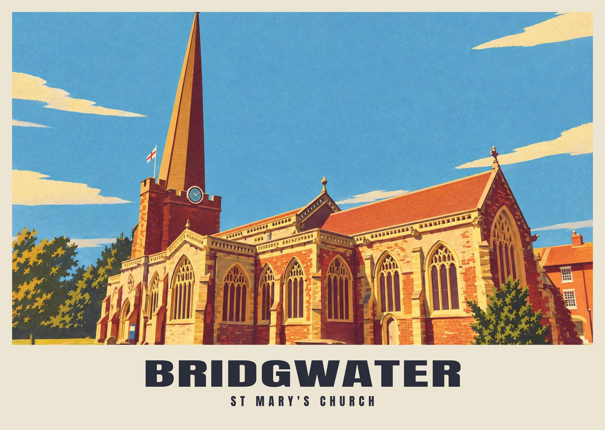 St Mary's Church, Bridgwater poster, Retro Railway style