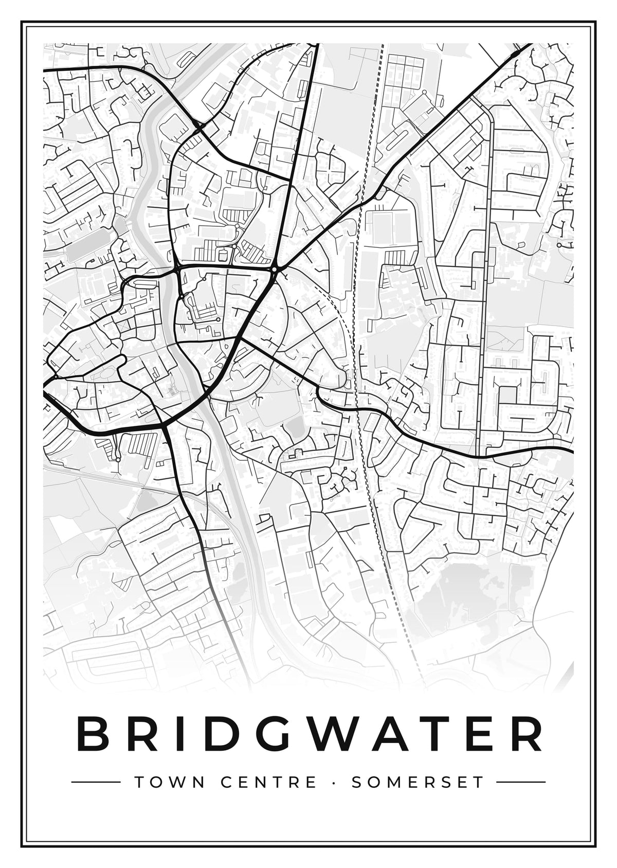 Street map poster of Bridgwater town centre, Somerset