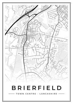 Brierfield Town Centre Street Map Poster